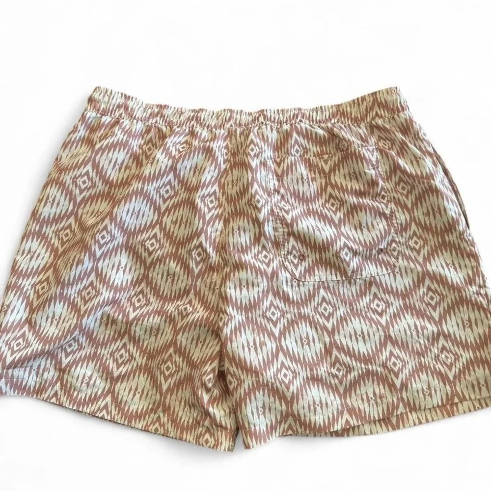 Forever 21 Men Swim Trunks Tan White Geometric Tribal Print Mesh Lined 2XL XXL